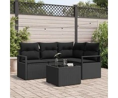 Lauko baldų komplektas Sofos komplektas 5 pcs Juoda poliratanas