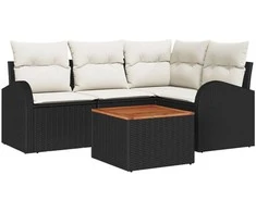 Lauko baldų komplektas Sodo Sofų Rinkinys 5 pcs Juoda ir kreminė poliratanas