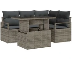 Lauko baldų komplektas Sodo Sofų Rinkinys su pagalve 5 pcs Pilka Poli ratanas