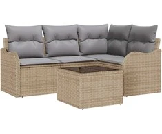 Lauko baldų komplektas Sodo Sofų Rinkinys su pagalve 5 pcs Smėlio Poli ratanas