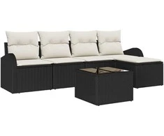 Lauko baldų komplektas Sofos komplektas su pagalve 6 pcs Juoda ir Balta poliratanas