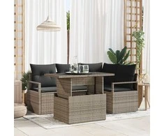 Lauko baldų komplektas Sodo Sofų Rinkinys su pagalve 5 pcs Pilka Poli ratanas