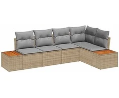 Lauko baldų komplektas Sodo Sofų Rinkinys su pagalve 5 pcs Smėlio Poli ratanas
