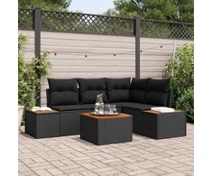 Lauko baldų komplektas Sodo Sofų Rinkinys su pagalve 5 pcs Juoda Poli ratanas