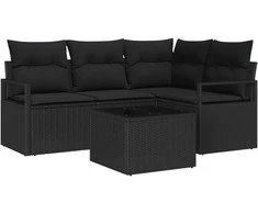 Lauko baldų komplektas Sofos komplektas 5 pcs Juoda poliratanas