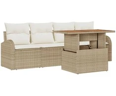 Sodo Sofų Rinkinys su saugykla 5 pcs Smėlio Poli ratanas