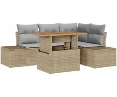 Lauko baldų komplektas Sodo Sofų Rinkinys su saugykla 5 pcs Smėlio Poli ratanas