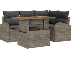 Sodo Sofų Rinkinys su saugykla 5 pcs Pilka Poli ratanas