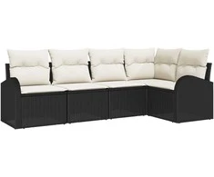 Lauko baldų komplektas Sodo Sofų Rinkinys su pagalve 5 pcs Juoda ir Balta poliratanas