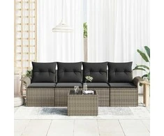 Lauko baldų komplektas Sofos komplektas su pagalve 5 pcs Pilka poliratanas