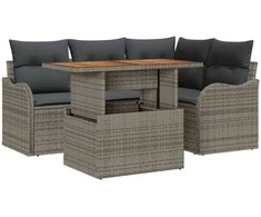 Lauko baldų komplektas Sodo Sofų Rinkinys su saugykla 5 pcs Pilka Poli ratanas