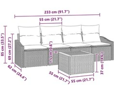 Sodo Sofų Rinkinys 5 vnt. Juoda poliratanas
