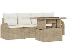 Sodo Sofų Rinkinys su pagalve 5 pcs Smėlio Poli ratanas