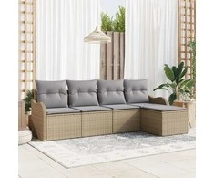 Lauko baldų komplektas Sodo Sofų Rinkinys 5 pcs Smėlio poliratanas