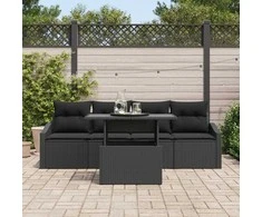 Sodo Sofų Rinkinys su saugykla 5 pcs Juoda Poli ratanas