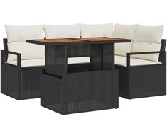 Sodo Sofų Rinkinys su saugykla 5 pcs Juoda Poli ratanas