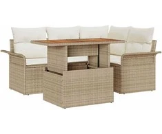 Lauko baldų komplektas Sodo Sofų Rinkinys su saugykla 5 pcs Smėlio Poli ratanas
