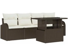 Lauko baldų komplektas Sodo Sofų Rinkinys su pagalve 5 pcs Ruda Poli ratanas