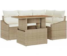 Sodo Sofų Rinkinys su saugykla 5 pcs Smėlio Poli ratanas