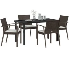 Lauko baldų komplektas Sodo valgomojo komplektas 5 pcs Ruda ir juoda PE ratanas