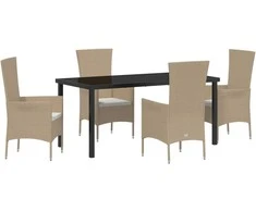 Lauko baldų komplektas Sodo valgomojo komplektas su pagalve 5 pcs Smėlio poliratanas