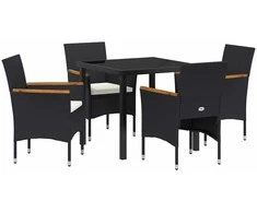 Lauko baldų komplektas Sodo valgomojo komplektas su pagalve 5 pcs Juoda poliratanas
