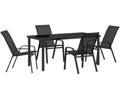 Lauko baldų komplektas Sodo valgomojo komplektas 5 pcs Juoda Miltelinis plienas