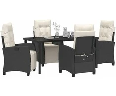 Lauko baldų komplektas Sodo valgomojo komplektas su pagalve 5 pcs Juoda poliratanas