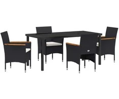 Lauko baldų komplektas Sodo valgomojo komplektas su pagalve 5 pcs Juoda poliratanas