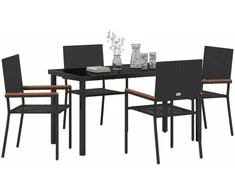 Lauko baldų komplektas Sodo valgomojo komplektas su pagalve 5 pcs Juoda poliratanas