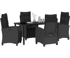 Lauko baldų komplektas Sodo valgomojo komplektas su pagalve 5 pcs Juoda poliratanas