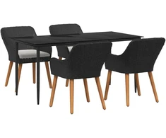 Lauko baldų komplektas Sodo valgomojo komplektas su pagalve 5 pcs Juoda poliratanas