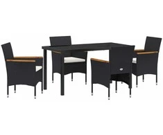 Lauko baldų komplektas Sodo valgomojo komplektas su pagalve 5 pcs Juoda poliratanas