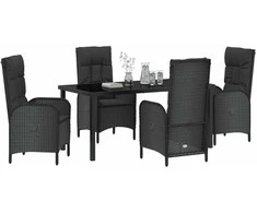 Lauko baldų komplektas Sodo valgomojo komplektas su pagalve 5 pcs Juoda poliratanas