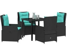 Lauko baldų komplektas Sodo valgomojo komplektas su pagalve 5 pcs Juoda Poli ratanas