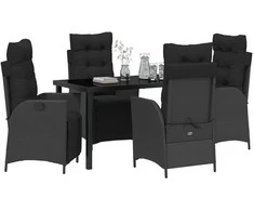 Lauko baldų komplektas Sodo valgomojo komplektas su pagalve 5 pcs Juoda poliratanas