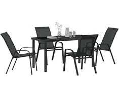 Lauko baldų komplektas Sodo valgomojo komplektas 5 pcs Juoda Miltelinis plienas