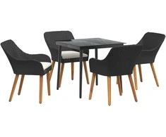 Lauko baldų komplektas Sodo valgomojo komplektas su pagalve 5 pcs Juoda poliratanas