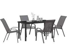 Lauko baldų komplektas Sodo valgomojo komplektas 5 pcs Pilka ir juoda