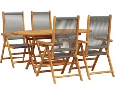 Lauko baldų komplektas Sodo valgomojo komplektas 5 pcs Pilka Kietos akacijos mediena