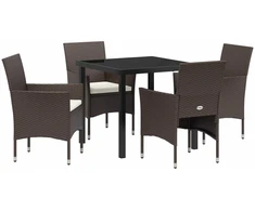 Lauko baldų komplektas Sodo valgomojo komplektas su pagalve 5 pcs Ruda poliratanas