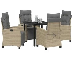 Lauko baldų komplektas Sodo valgomojo komplektas su pagalve 5 pcs Smėlio poliratanas