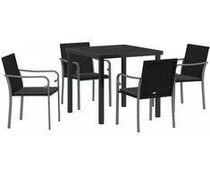 Lauko baldų komplektas Sodo valgomojo komplektas 5 pcs Juoda ir pilka PE ratanas