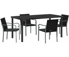 Lauko baldų komplektas Sodo valgomojo komplektas 5 pcs Juoda ir pilka PE ratanas
