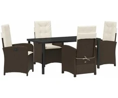 Lauko baldų komplektas Sodo valgomojo komplektas su pagalve 5 pcs Ruda poliratanas