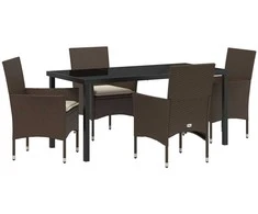 Lauko baldų komplektas Sodo valgomojo komplektas su pagalve 5 pcs Ruda poliratanas