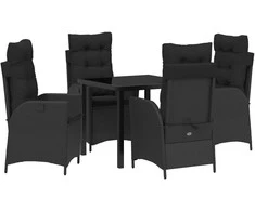 Lauko baldų komplektas Sodo valgomojo komplektas su pagalve 5 pcs Juoda poliratanas