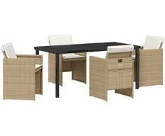 Lauko baldų komplektas Sodo valgomojo komplektas su pagalve 5 pcs Smėlio poliratanas