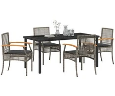 Lauko baldų komplektas Sodo valgomojo komplektas 5 pcs Pilka ir juoda Ratanas