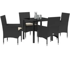 Lauko baldų komplektas Sodo valgomojo komplektas su pagalve 5 pcs Juoda poliratanas